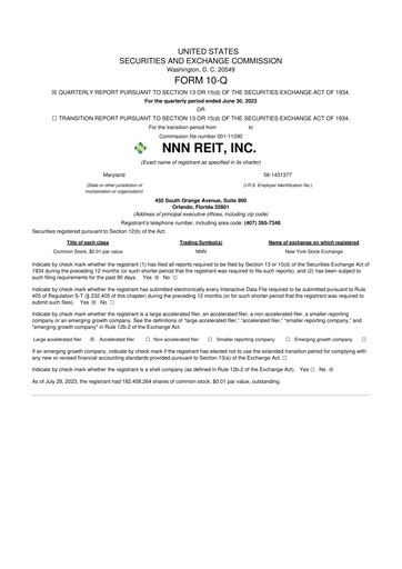 Thumbnail NNN REIT 10-Q Quarterly Report FY2023 