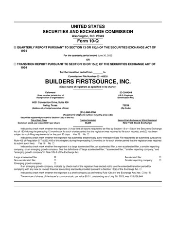 Thumbnail Builders FirstSource
 10-Q Quarterly Report FY2023 