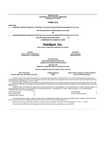 Thumbnail HubSpot 10-Q Quarterly Report FY2023 