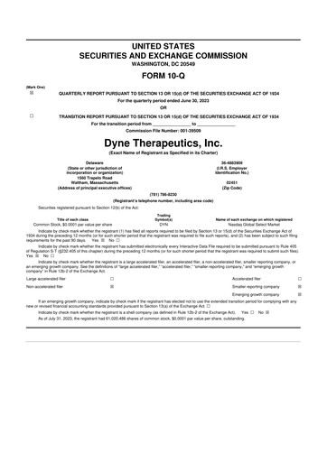 Vorschaubild Dyne Therapeutics 10-Q Quartalsbericht  