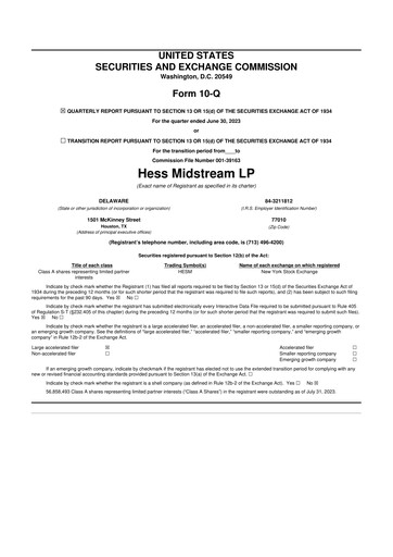 Thumbnail Hess Midstream 10-Q Quarterly Report FY2023 