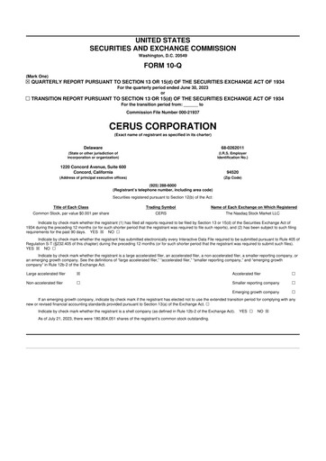 Thumbnail Cerus Corporation 10-Q Quarterly Report FY2023 