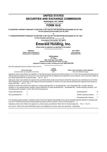 Thumbnail Emerald Holding 10-Q Quarterly Report FY2023 