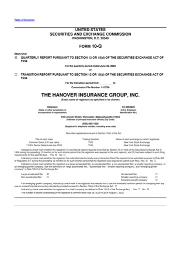 Thumbnail Hanover Insurance Group 10-Q Quarterly Report FY 