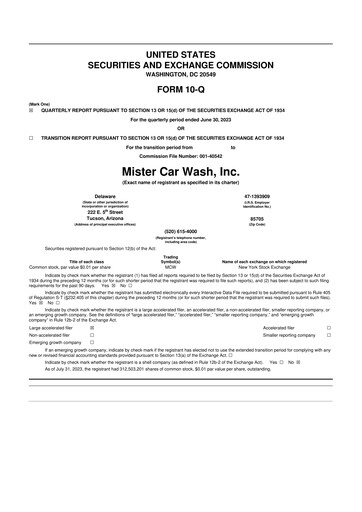 Thumbnail Mister Car Wash 10-Q Quarterly Report FY2023 