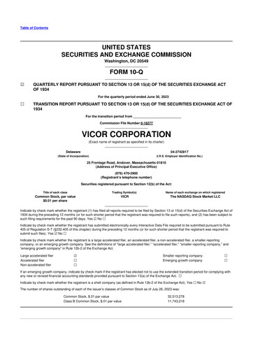 Thumbnail Vicor
 10-Q Quarterly Report FY2023 