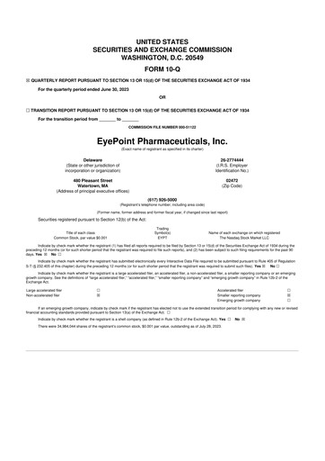 Thumbnail EyePoint Pharmaceuticals
 10-Q Quarterly Report FY 