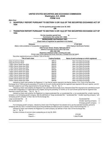 Thumbnail Berkshire Hathaway  10-Q Quarterly Report FY2023 
