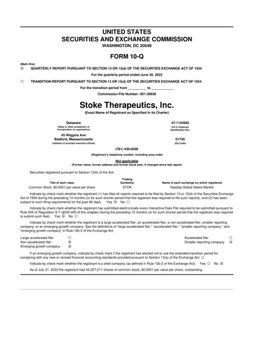 Thumbnail Stoke Therapeutics 10-Q Quarterly Report FY 