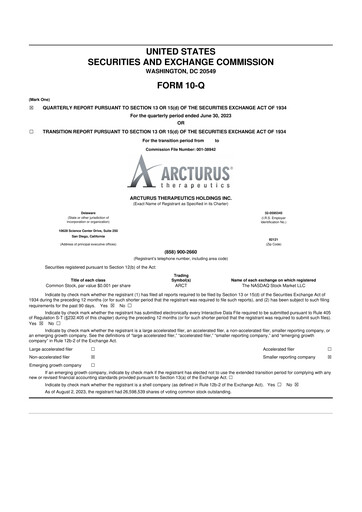 Thumbnail Arcturus Therapeutics
 10-Q Quarterly Report FY 