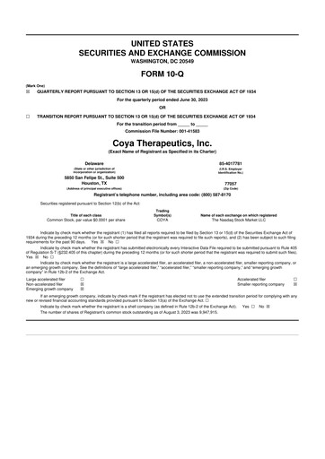 Vorschaubild Coya Therapeutics 10-Q Quartalsbericht 2023 