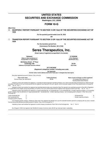 Thumbnail Seres Therapeutics 10-Q Quarterly Report FY2023 