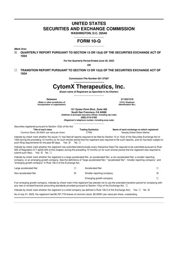 Thumbnail CytomX Therapeutics
 10-Q Quarterly Report FY 