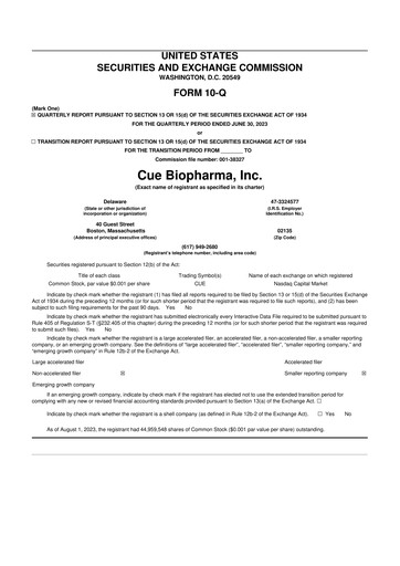 Vorschaubild Cue Biopharma 10-Q Quartalsbericht 2023 