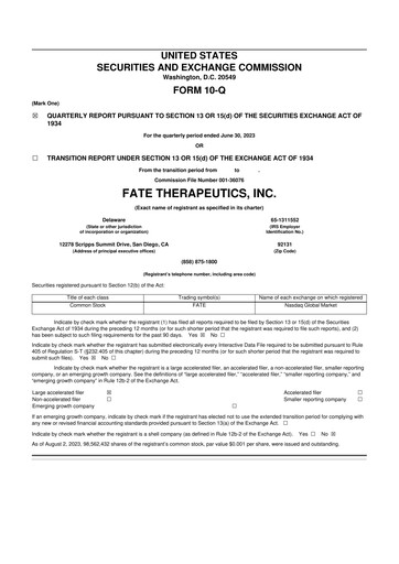 Thumbnail Fate Therapeutics
 10-Q Quarterly Report FY2023 