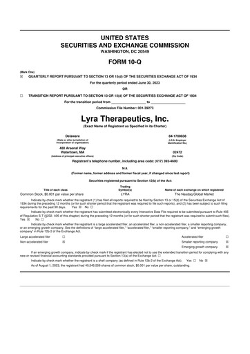 Thumbnail Lyra Therapeutics 10-Q Quarterly Report FY2023 