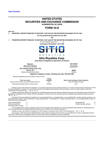 Vorschaubild Sitio Royalties 10-Q Quartalsbericht 2023 