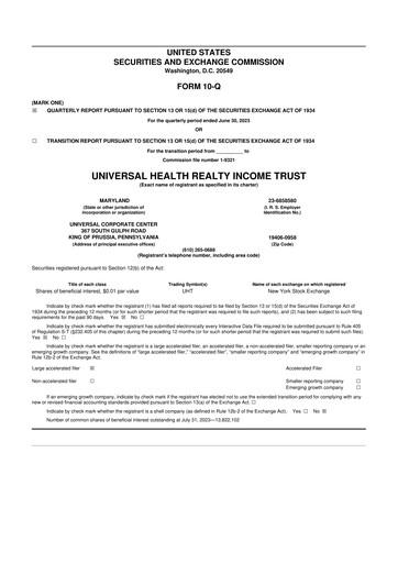 Thumbnail Universal Health Realty Income Trust 10-Q Quarterly Report FY2023 