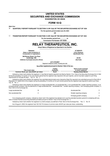 Thumbnail Relay Therapeutics 10-Q Quarterly Report FY 
