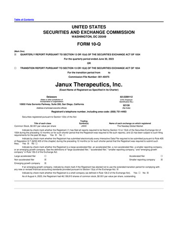 Vorschaubild Janux Therapeutics 10-Q Quartalsbericht  