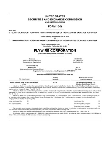Thumbnail Flywire 10-Q Quarterly Report FY2023 