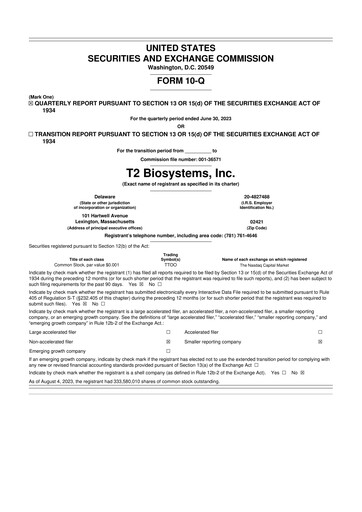 Thumbnail T2 Biosystems
 10-Q Quarterly Report FY2023 