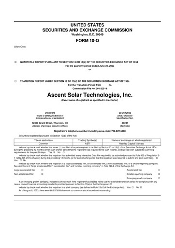 Thumbnail Ascent Solar Technologies 10-Q Quarterly Report FY 