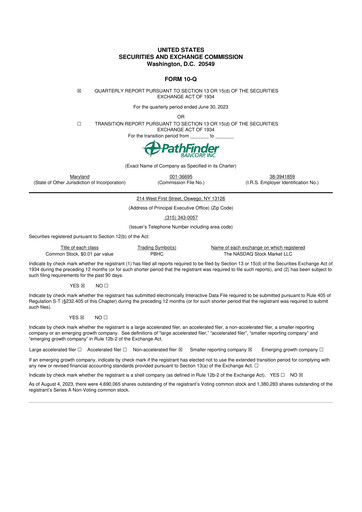 Vorschaubild Pathfinder Bancorp 10-Q Quartalsbericht 2023 