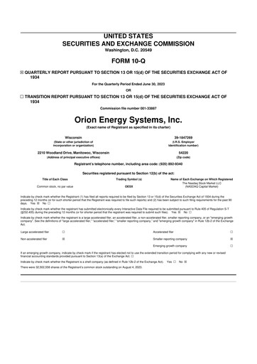 Vorschaubild Orion Energy Systems
 10-Q Quartalsbericht 2023 