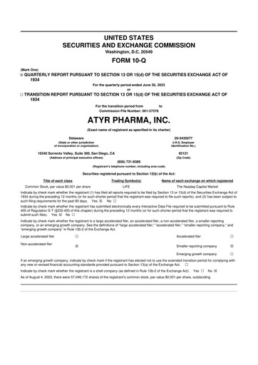 Thumbnail aTyr Pharma 10-Q Quarterly Report FY 