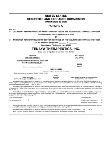 Miniature Tenaya Therapeutics 10-Q Rapport trimestriel 2023 