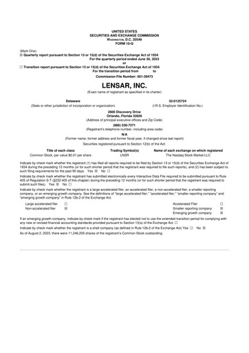 Thumbnail LENSAR 10-Q Quarterly Report FY2023 