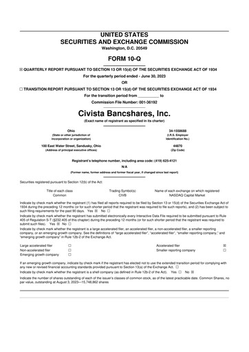Thumbnail Civista Bancshares
 10-Q Quarterly Report FY2023 