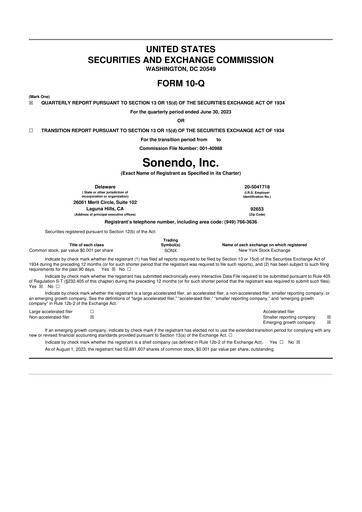 Thumbnail Sonendo 10-Q Quarterly Report FY2023 