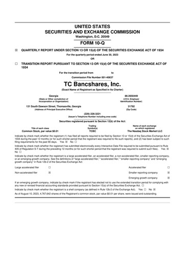Thumbnail TC Bancshares 10-Q Quarterly Report FY2023 