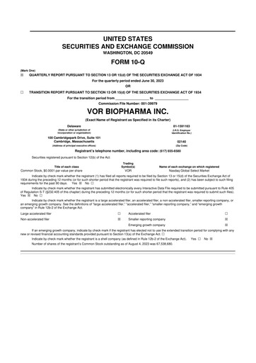 Thumbnail Vor Biopharma 10-Q Quarterly Report FY 