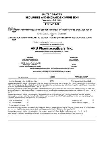 Thumbnail ARS Pharmaceuticals 10-Q Quarterly Report FY 