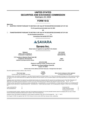 Thumbnail Savara 10-Q Quarterly Report FY 