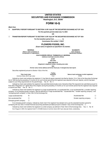 Thumbnail Flowers Foods
 10-Q Quarterly Report FY2023 