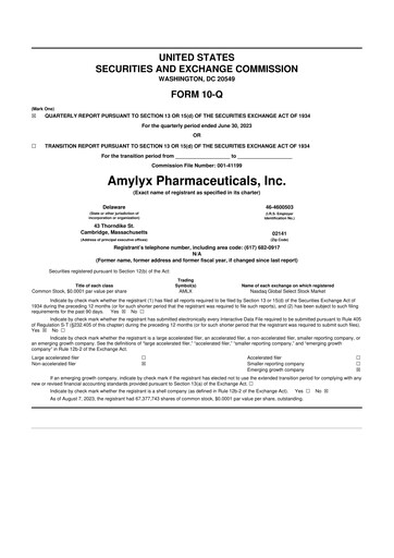 Thumbnail Amylyx Pharmaceuticals 10-Q Quarterly Report FY2023 