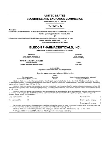 Thumbnail Eledon Pharmaceuticals 10-Q Quarterly Report FY 