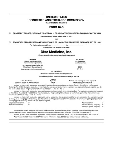 Thumbnail Disc Medicine 10-Q Quarterly Report FY 
