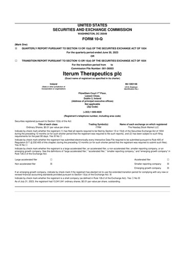 Miniature Iterum Therapeutics 10-Q Rapport trimestriel 2023 