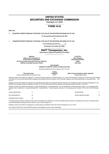 Thumbnail RAPT Therapeutics 10-Q Quarterly Report FY2023 