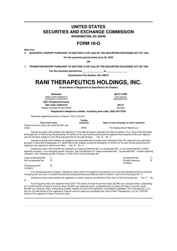 Thumbnail Rani Therapeutics 10-Q Quarterly Report FY 