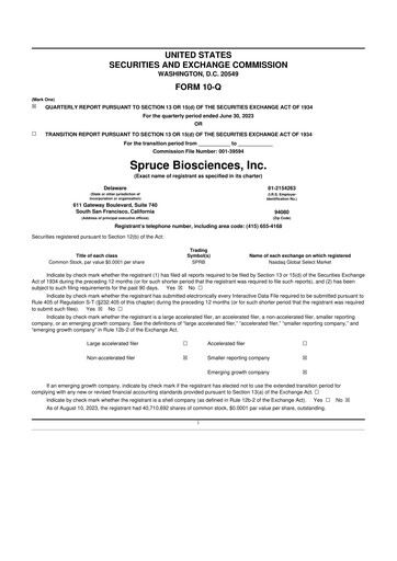 Thumbnail Spruce Biosciences 10-Q Quarterly Report FY2023 