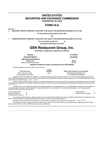 Thumbnail GEN Restaurant Group 10-Q Quarterly Report FY2023 