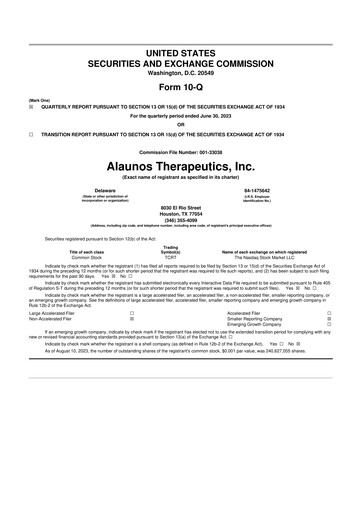 Thumbnail Alaunos Therapeutics 10-Q Quarterly Report FY2023 