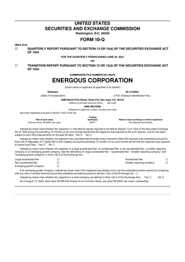 Miniature Energous 10-Q Rapport trimestriel 2023 