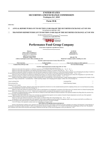 Thumbnail Performance Food Group 10-K Annual Report 